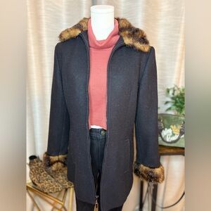 Vintage Mario De Pinto Wool Blend Faux Fur Trim Zip-up Jacket